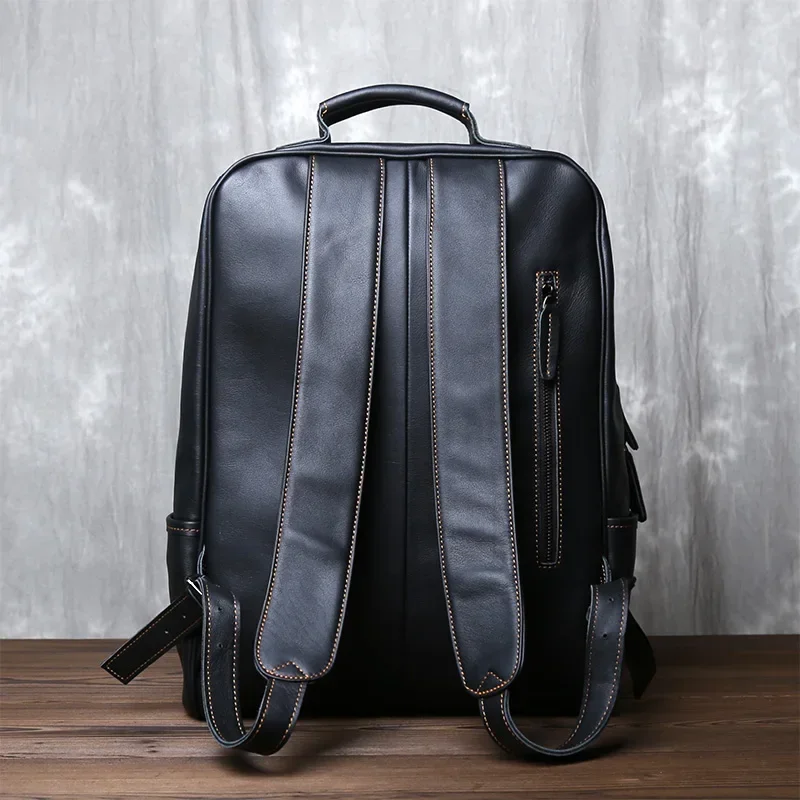 Men's Genuine Leather Backpack With Cowhide Top Layer Large Capacity Multiple Pockets Casual And Versatile Computer Bag