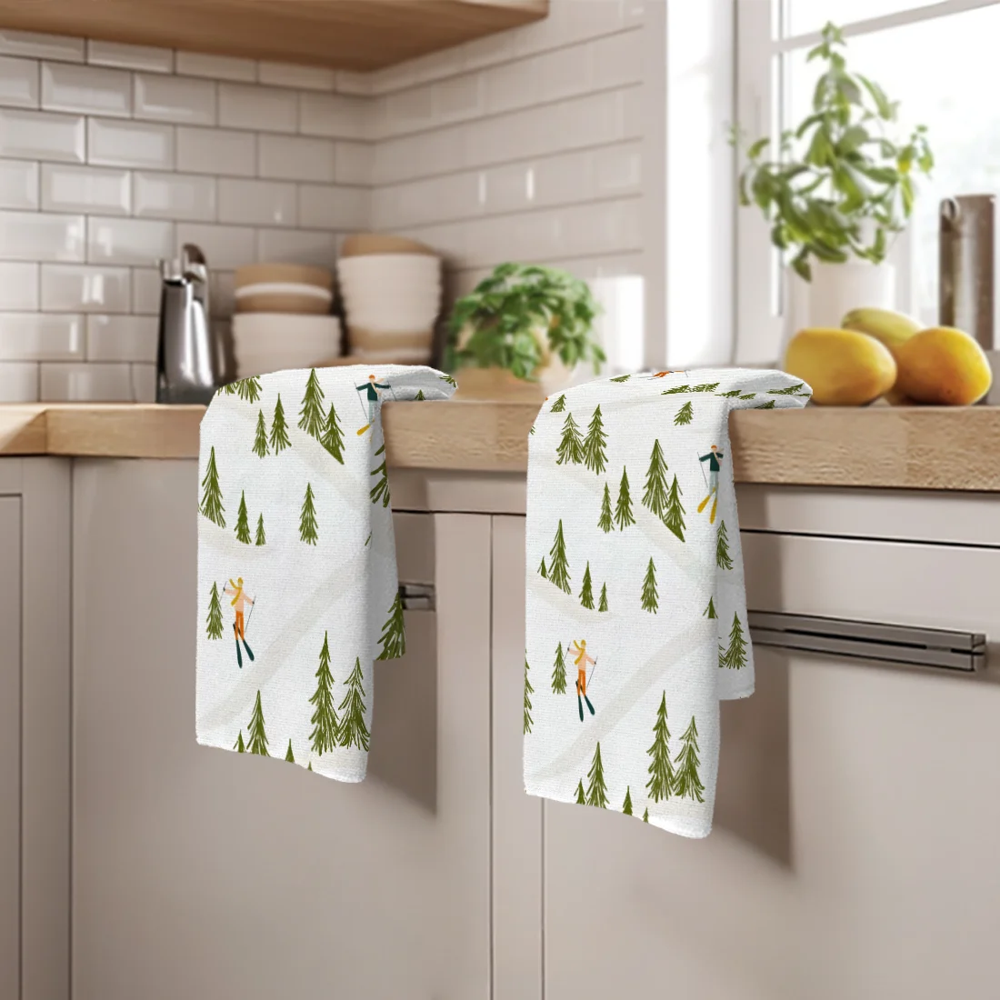 2 قطعة مناشف المطبخ عيد الميلاد الشتاء التزلج فوط مطبخ طبق منشفة طبق للمطبخ عيد الميلاد الديكور 40x60 سنتيمتر #6