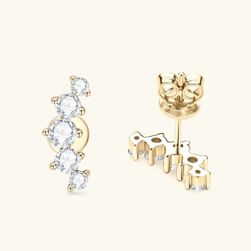 Lnngy Exquisite Round Cut 5 Stone Moissanite Climber Earrings 925 Sterling Silver Stud Earring For Women Fashion Girls Jewelry