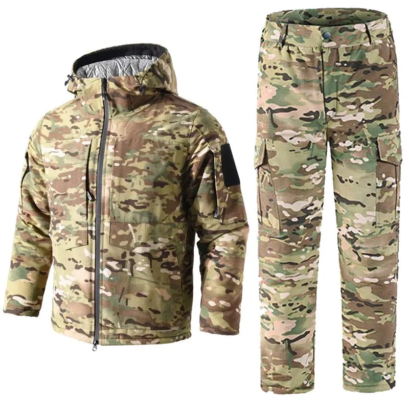 

-25 ℃ Зимние мужские парки M65, теплоотдельные походные костюмы, тактические куртки, теплое пальто с капюшоном, ветровка Multicam, охотничьи брюки