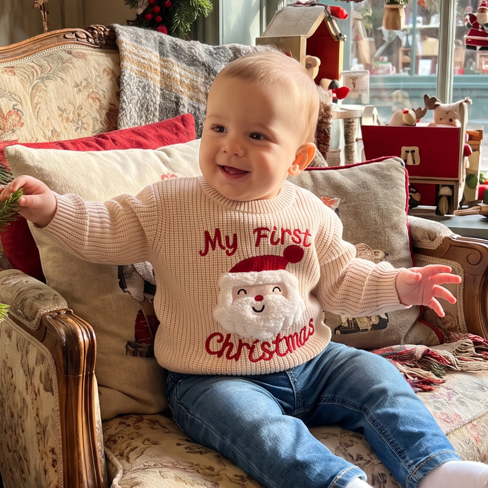 Baby Knitted Christmas Sweater Long Sleeve Letters Santa Claus Warm Winter Pullover Sweaters Costume