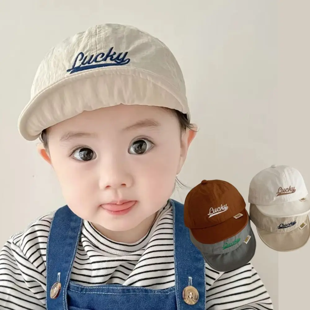 

Summer Thin Baby Duck Tongue Hat Lucky letters Quick Drying Toddler Baseball Hat Breathable Beach Cap Kids Peaked Cap Boy Girl