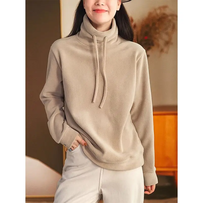 Autumn Winter Women\'s Clothing Turtleneck Drawstring Solid Color Pullover Long Sleeve Hoodies Casual Fashion Office Lady Tops