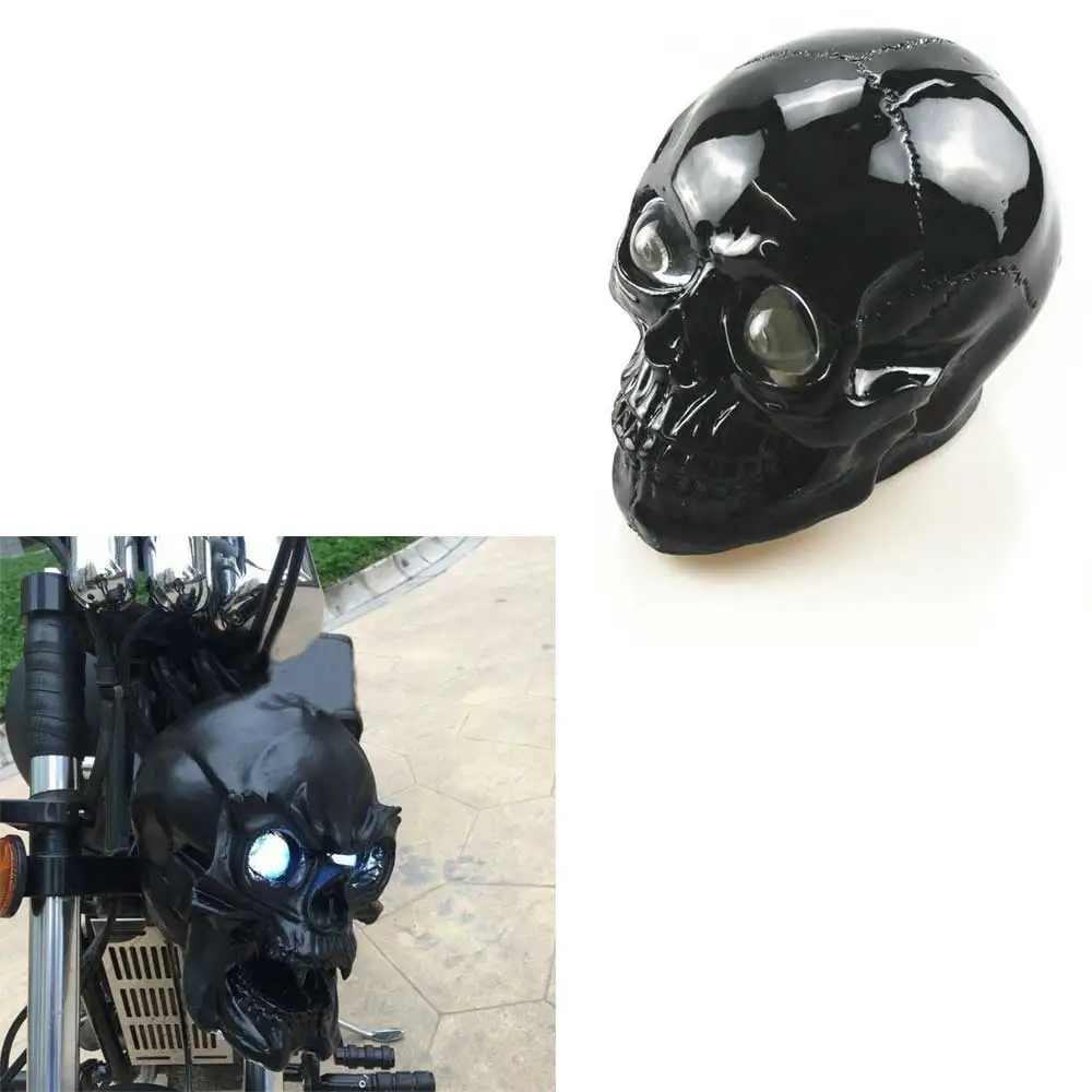 Motorcycle Accessories Black Skull Front Head Light Headlight Lamp FOR Harley Custom Chopper Touring