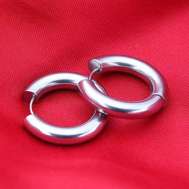 Wholesale Jewelry -- 5 mm Titanium steel Women Men's Smooth Hoop Earrings Jewelry 10mm / 12mm / 14mm / 16mm / 18mm / 20mm - view 4