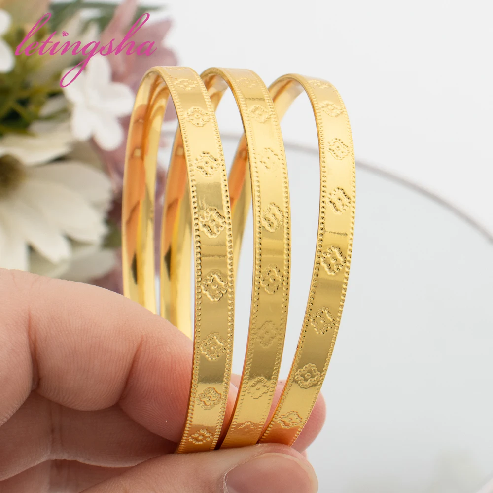 60mm Closed Bracelet Luxury Gold Color Jewelry Bangles for Girls Newest Statement Ethiopia Africa Bracelet Daily Wear Party Gift