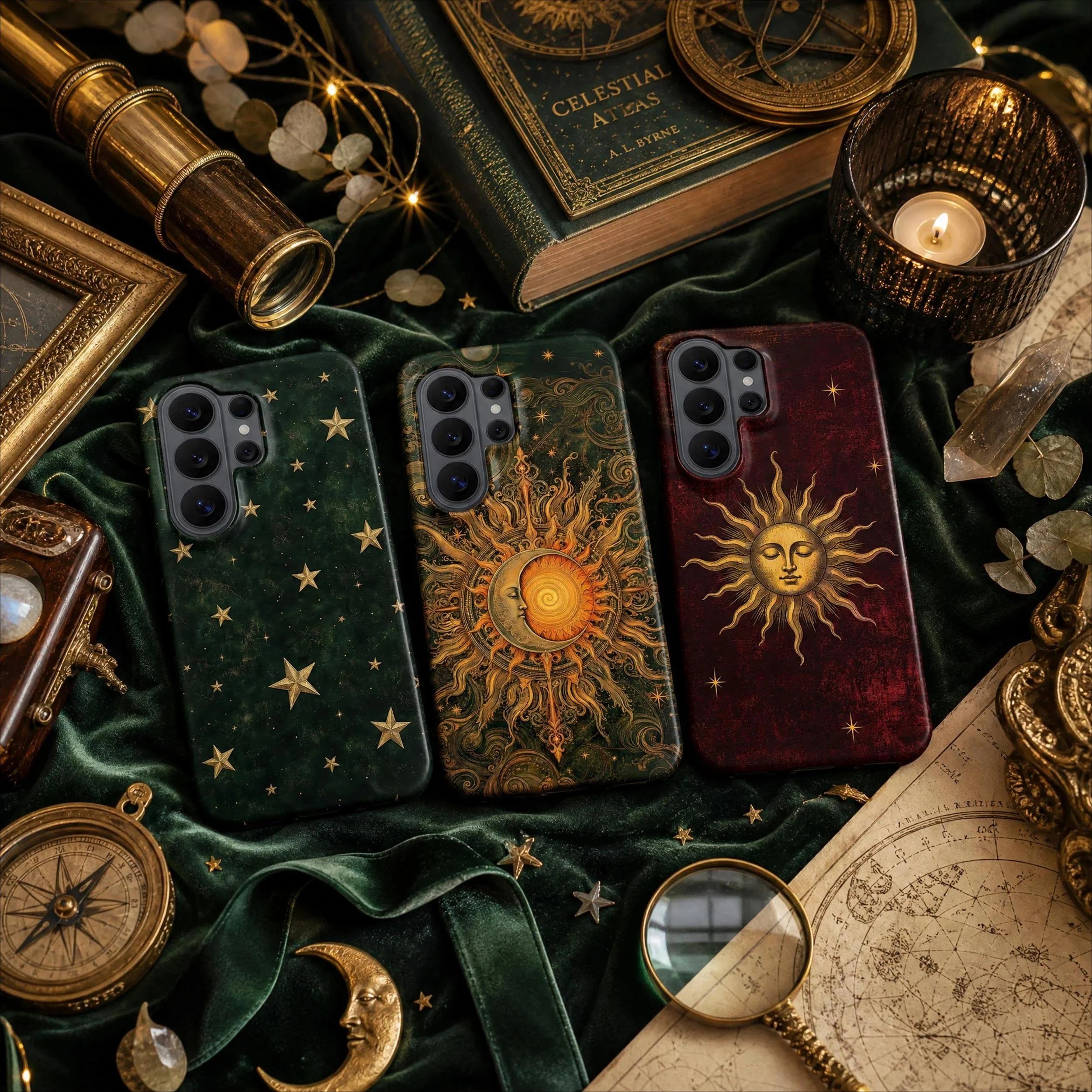 Celestial Sun Moon s26 ultra s25 s24 double-decker phone case for Samsung Galaxy S26/S25/S24/S23 Ultra FE Plus A56 A36 A26 A16