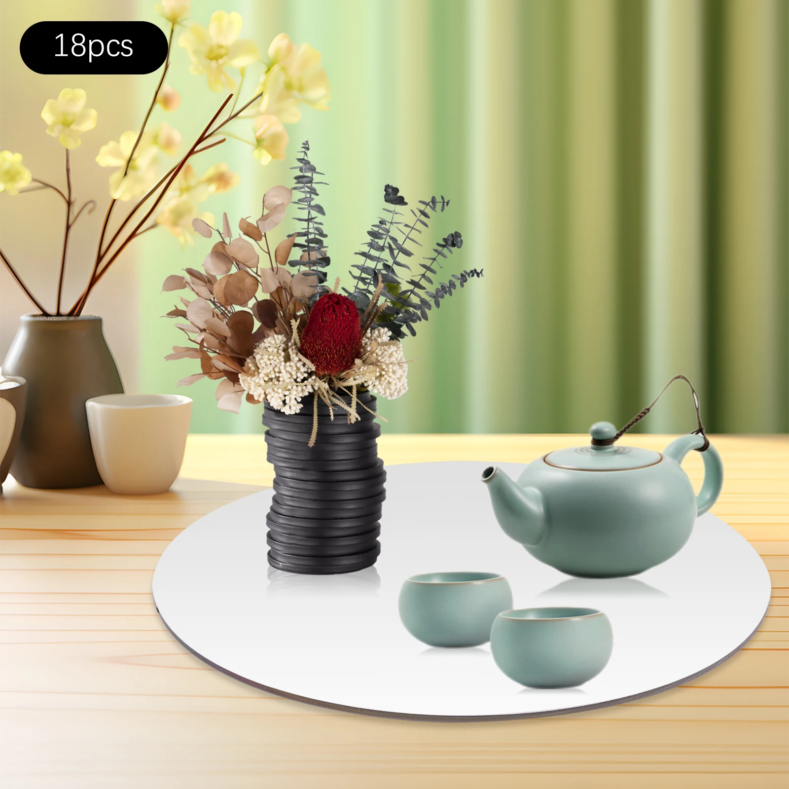 18 Pack 6 Inch Round Acrylic Mirror Trays, 2mm Thick Silver Mirror Sheets, Cuttable Tabletop Mirror Decor for Wedding Centerpiece, Candle Display, Party & Home Decoration
