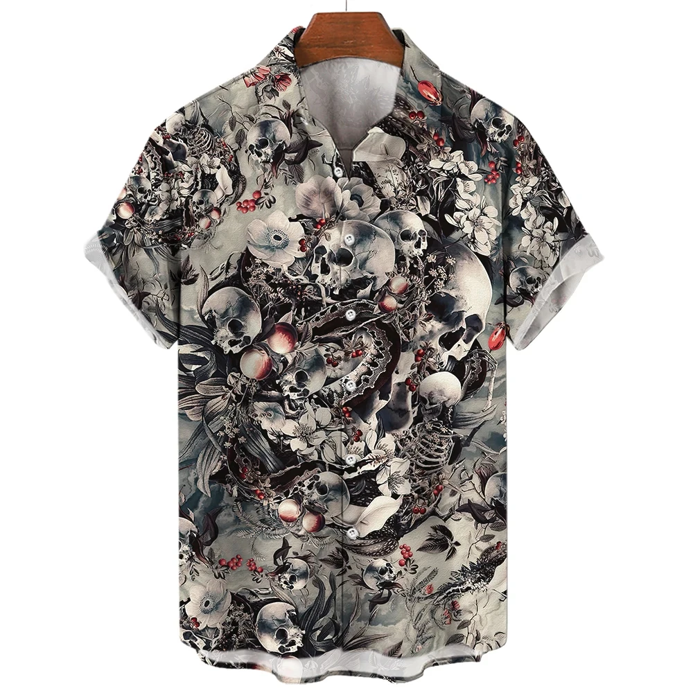 Butterfly Skull 3D Print Big Size Men's Shirt Colorful Skeleton Botton Hawaiian Shirt For Men Short Sleeve Casual Breathable Top