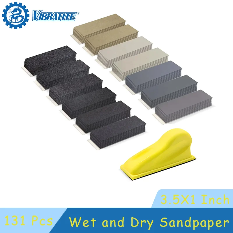 3.5 x 1 inch Mini Detail Sandpaper Assorted 60/100/240/800/2000/5000/10000 Grit 131 Pcs for DIY Craft Wood Metal Tight Polishing