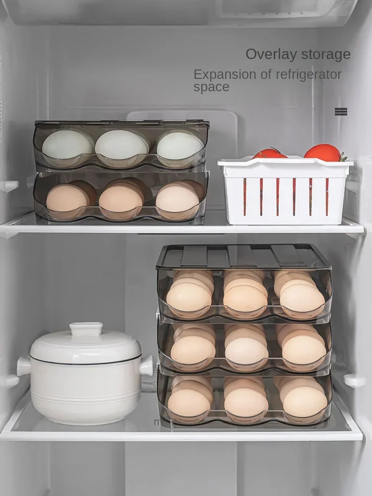 Egg Storage Box Drawer Refrigerator Multi-Layer Duck  Storage Rack Kitchen  Box Drop-Resistant Grid