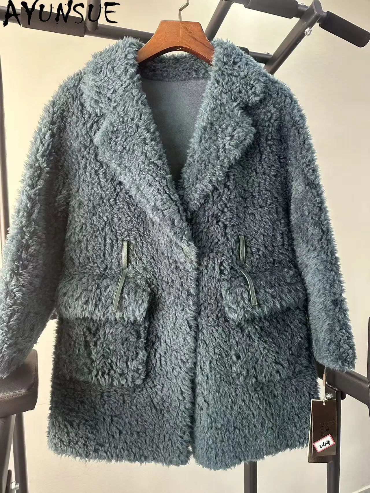 سترة من الصوف الحقيقي من AYUNSUE ملابس شتوية للنساء معاطف نسائية دافئة معطف فريد متوسط الطول تعزيز عيوب صغيرة لا استرداد ولا تبادل #4
