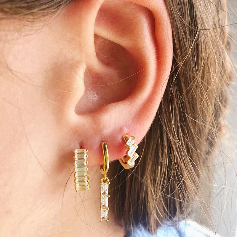 925 Sterling Silver Needle 5 Color Crystal Round 10/11mm Hoop Earrings for Women Pave Zircon Circle Charm Earring Trendy Jewelry