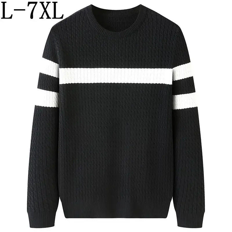 

Men's Vintage Striped Knit Sweater, Oversized Pullover, Loose Knitwear, 7XL, 6XL, 5XL, Fall, Winter, Male Fashion, 2024