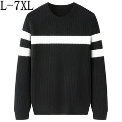 Men's Vintage Striped Knit Sweater, Oversized Pullover, Loose Knitwear, 7XL, 6XL, 5XL, Fall, Winter, Male Fashion, 2024