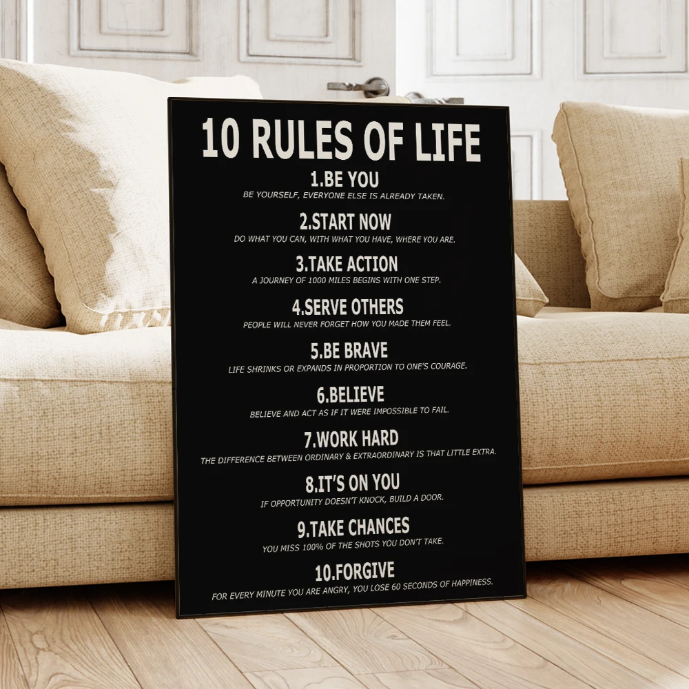 

Modern Nordic 10 Rules Of Life Quotes Wall Art Aluminum Frame Prints Canvas Painting Poster For Living Room Home Decor