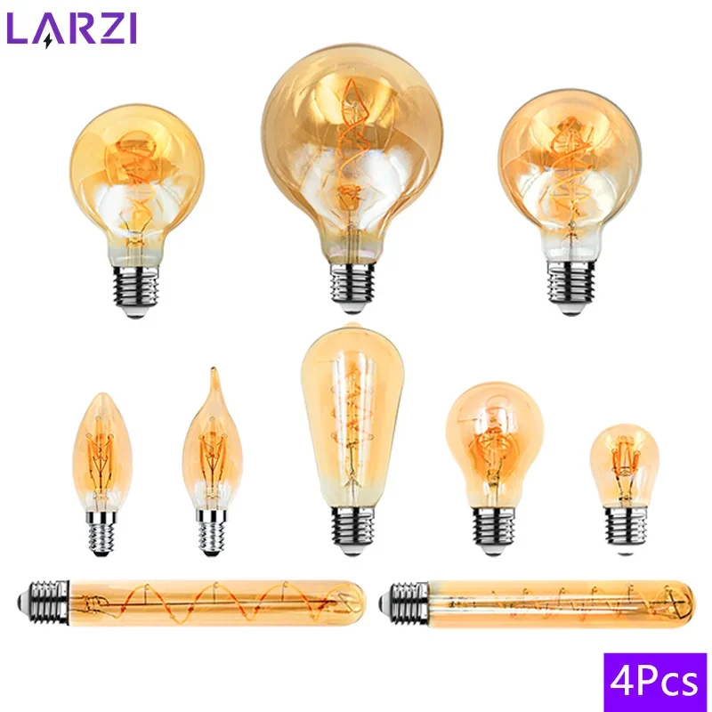 

4Pcs E14 E27 LED Bulb 220V ST64 G80 G95 Spiral Light LED Filament Bulb 4W Retro Vintage Lamps Decorative Lighting Edison Lamp