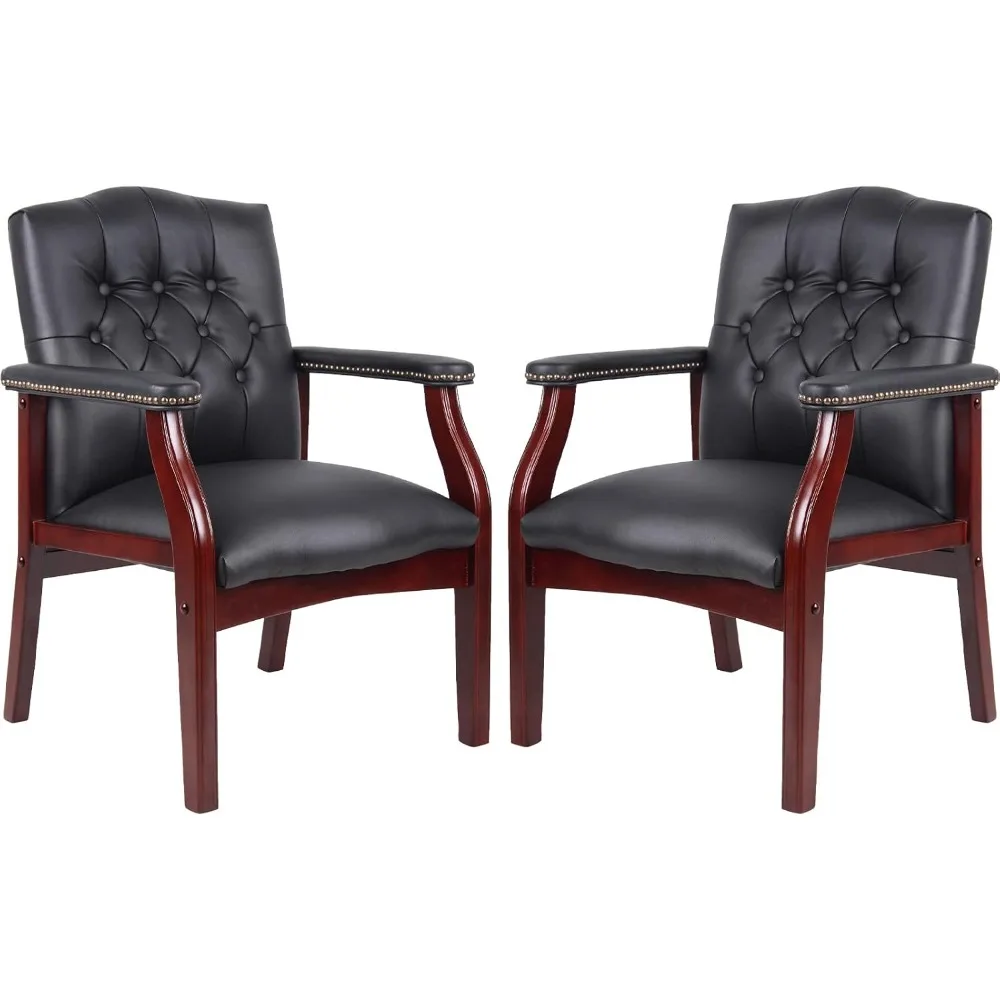 

Black Leather Office Guest Chairs& Reception Chairs Set of 2 Ergonomic Arm Chair Accent Office Chair No Wheels Executive