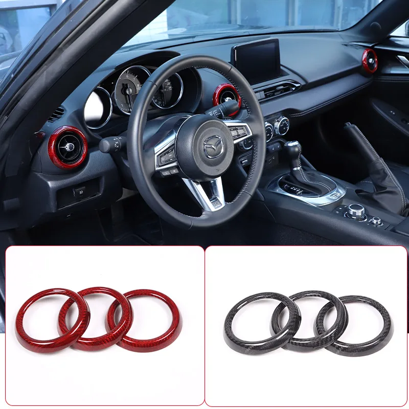 For Mazda MX-5 ND 2016-2023 Real Carbon Fiber Air Conditioning Vent Trim Rings Car Interiors Accessories