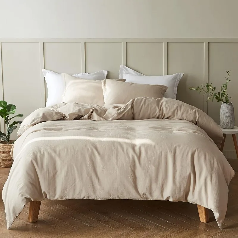 

Linen Duvet Cover Set- 3 Pieces (1 Comforter Cover,2 Pillowcases)- Natural Flax Cotton Blend-Solid Color Breathable