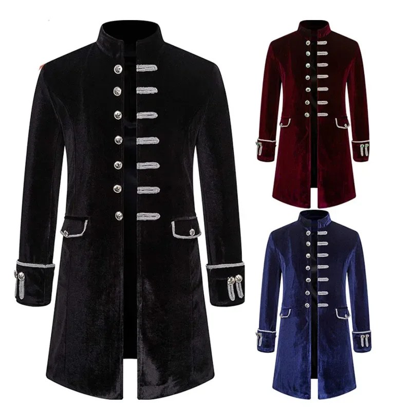 Noble Vintage Men's Jacket Medieval Cosplay Velet Prince Coat Retro Wedding Blazer Gothic Steampunk Carnival Party Knight Top