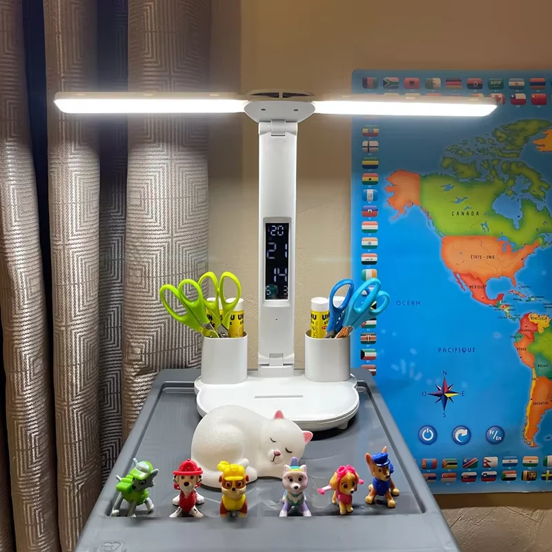 USB Eye Protection New Rechargeable LED Clock Dimmable Table Lamp 180° Rotating Foldable Desktop Reading Night Light USB