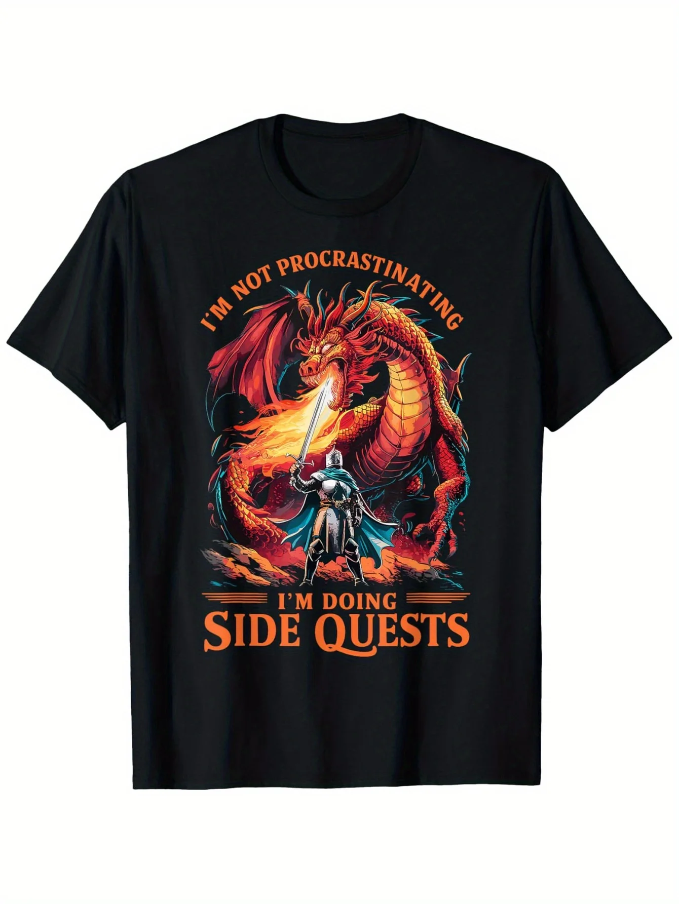 Camiseta masculina divertida de verão para jogadores de RPG D&D - Design Dungeons&Dragons com a frase “Não estou procrastinando, estou fazendo missões secundárias”
