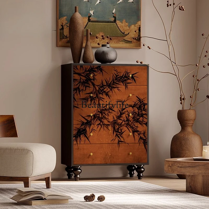 

French medieval bamboo chest of drawers, bedroom storage and storage cabinet decoration