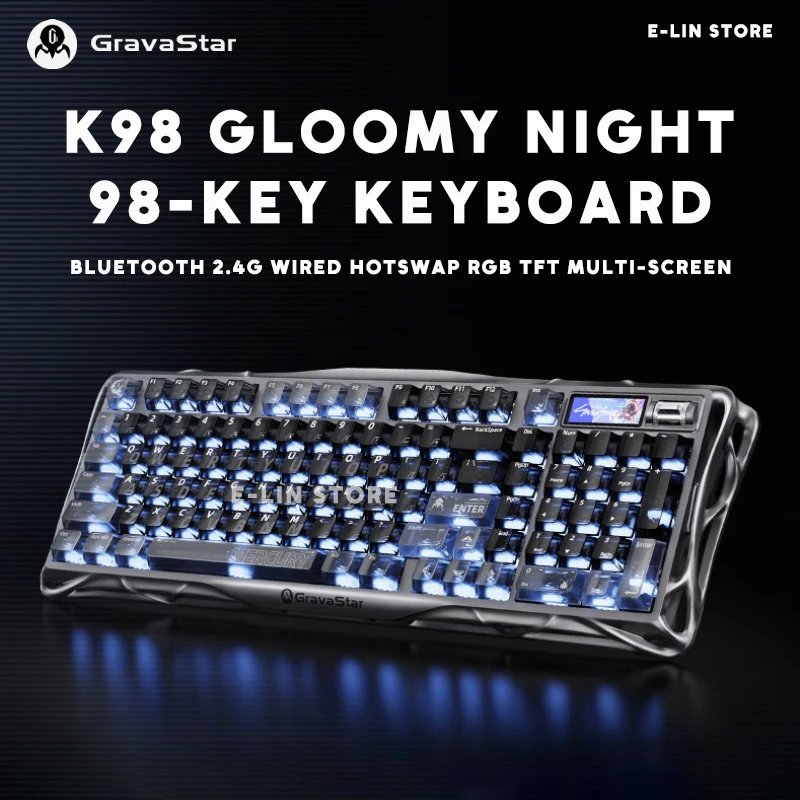 GravaStar K98 Gloomy Night Wireless Gaming Mechanical Keyboard Or M2 M1 Mouse Bluetooth TFT Screen Wired RGB Hotsawp Keyboard