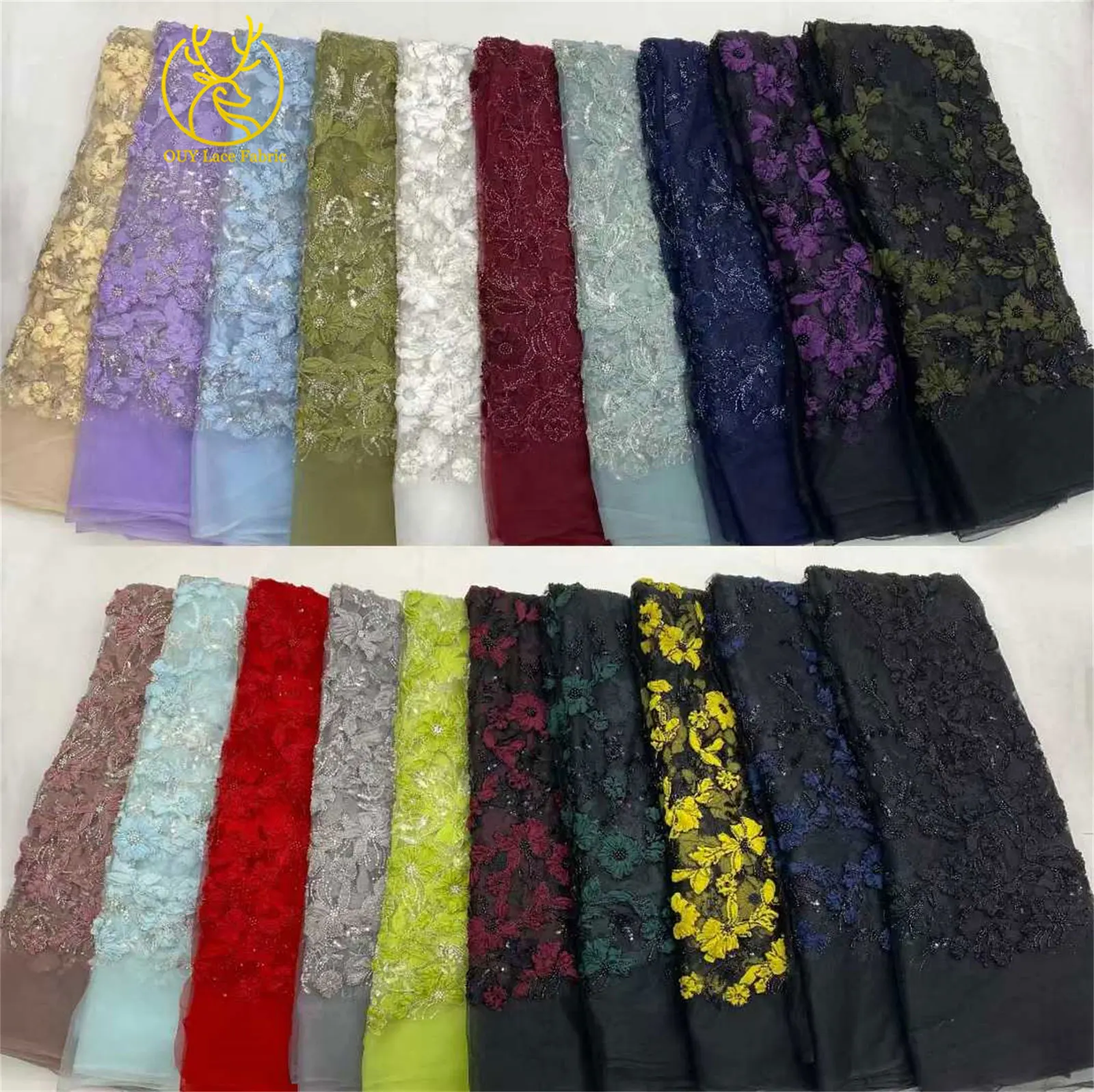 Africa 3D Flower Embroidery Lace Fabric 2025 Hot French Sequins Beaded Embroidery Groom Nigerian Bridal Tulle Lace Fabrics