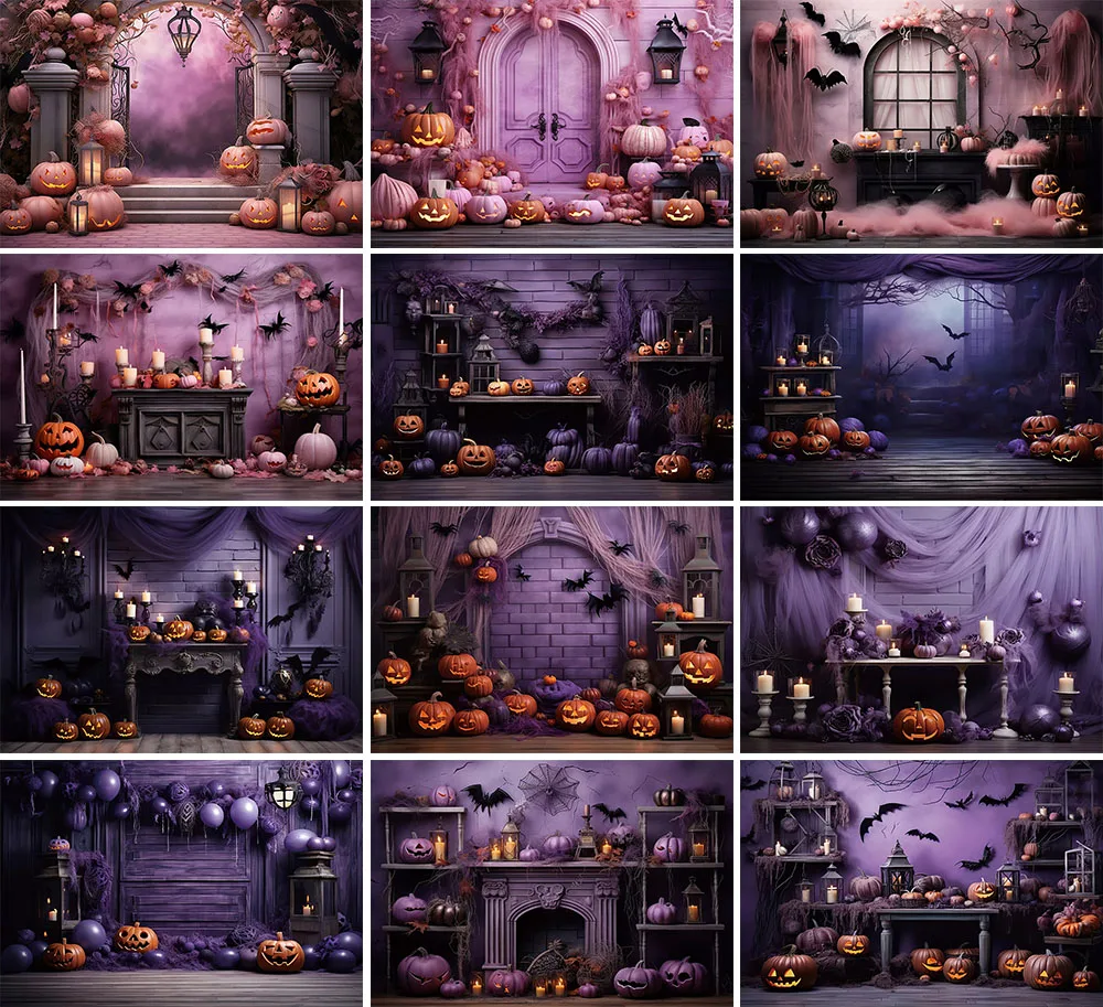 

Mehofond Halloween Backdrop Brick Wall Curtain Pumpkin Lantern Decor Photo Background Bats Kids Birthday Party Photography Props