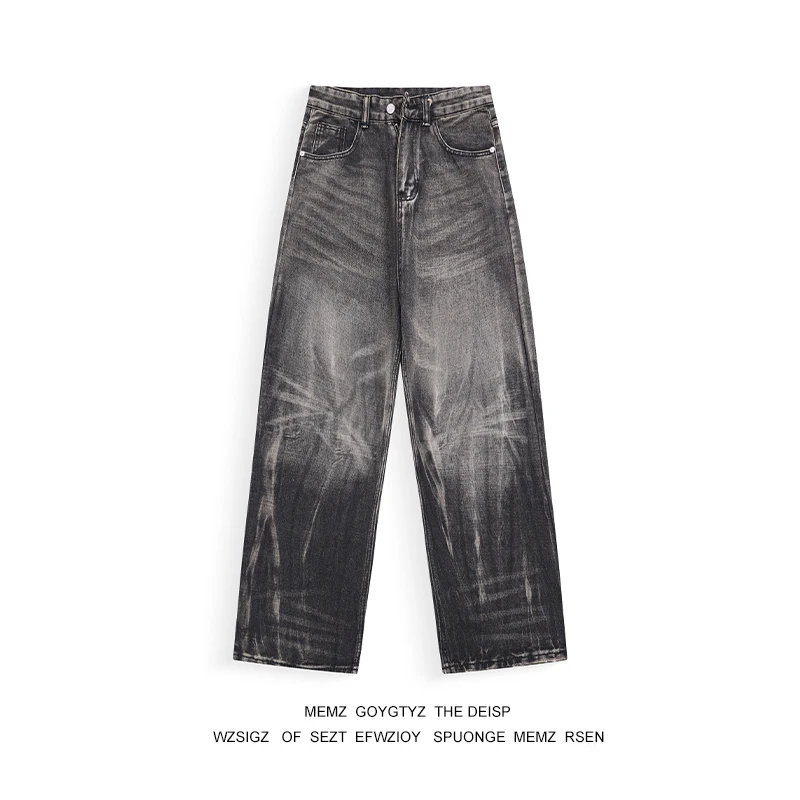 

Мужские джинсы Memz American Sle Thunderbolt Pattern, черные, прямые, свободные, в стиле High Street, с микро-клешем, повседневные брюки