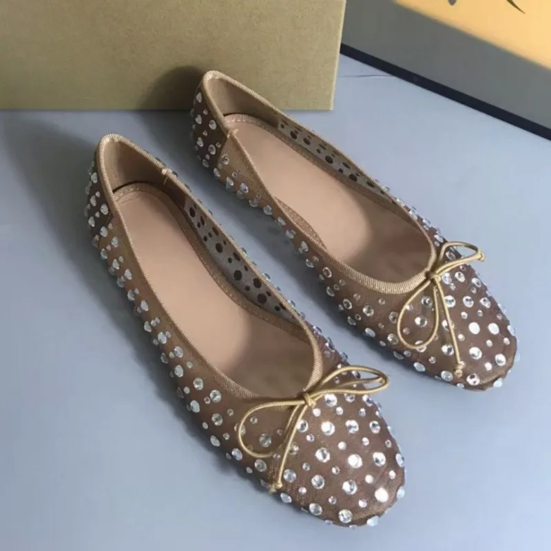 Breathable Mesh Women Spring Shoes Luxury Rhinestones Bow Ballet Flats Round Toe Comfortable Leisure Walking Ladies Flat - Image 3