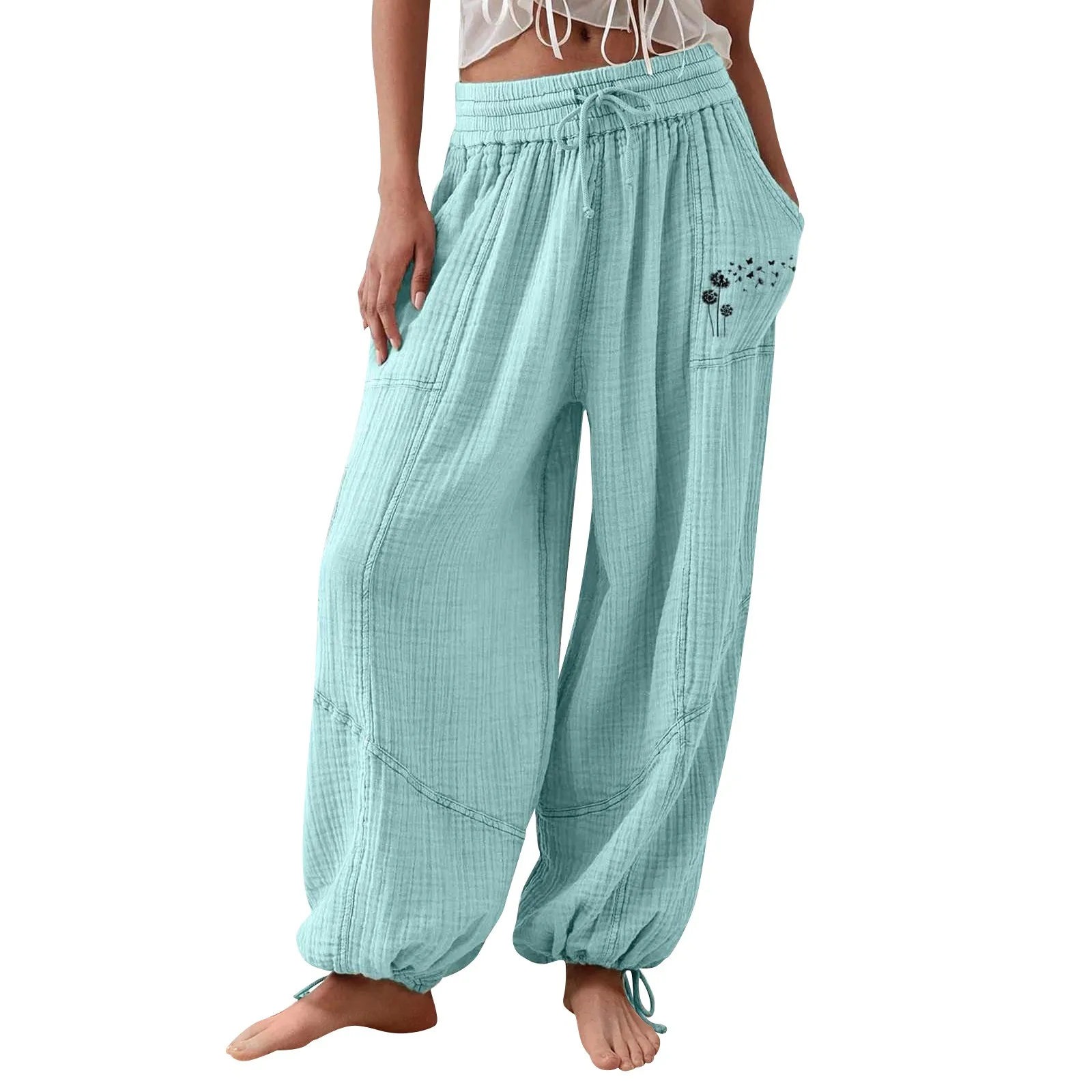 Autumn Wide Leg Pants High Waisted Solid Color Loose Lantern Pants Women\'S Elastic Waist Pleated Straight Leg Pant For Women