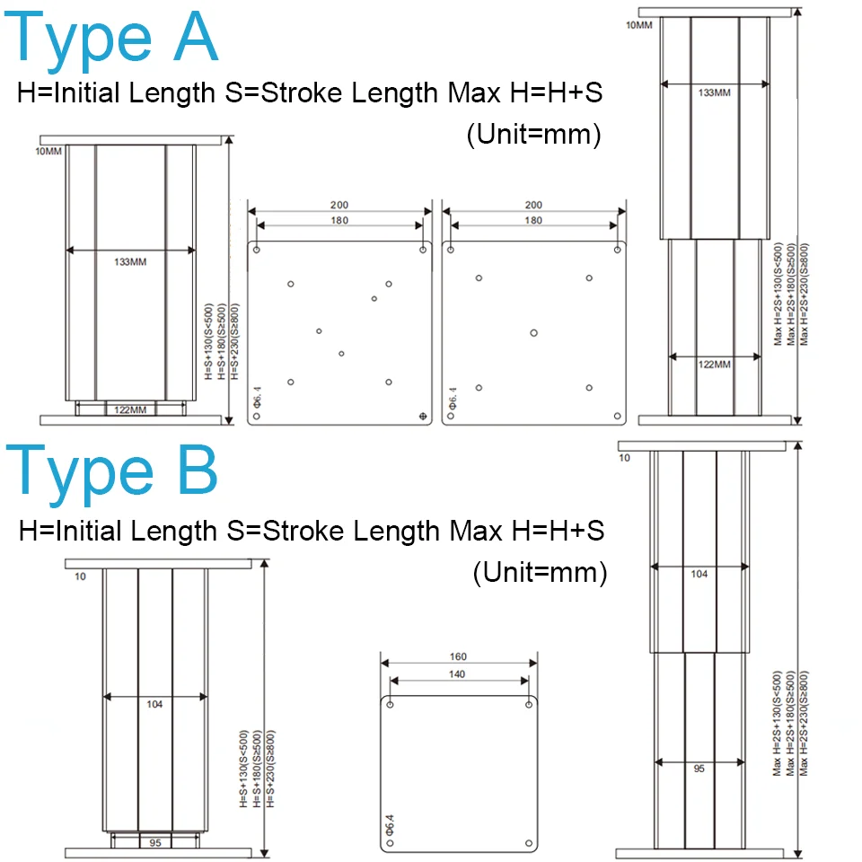 Dihool 2-section Aluminum Lifting Column 2500N Load 1000MM Stroke DC24V 60W Power Motor Remote Control With Aluminum Plate image 4