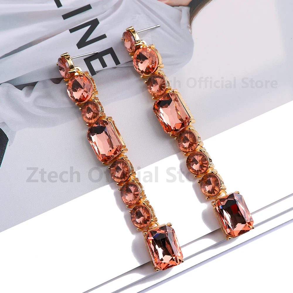 Elegant Vintage Long Hanging Earrings For Women Luxury Colorful Glass Decor Popular Ear Accessories Prom Party Fashion Jewelry