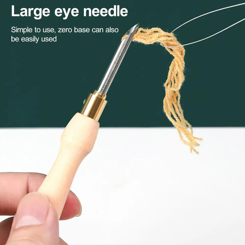 Embroidery Needle Wooden Handle Knitting Needle Embroidery Punch Needle Pen Weaving Tool for DIY Craft Stitching Applique