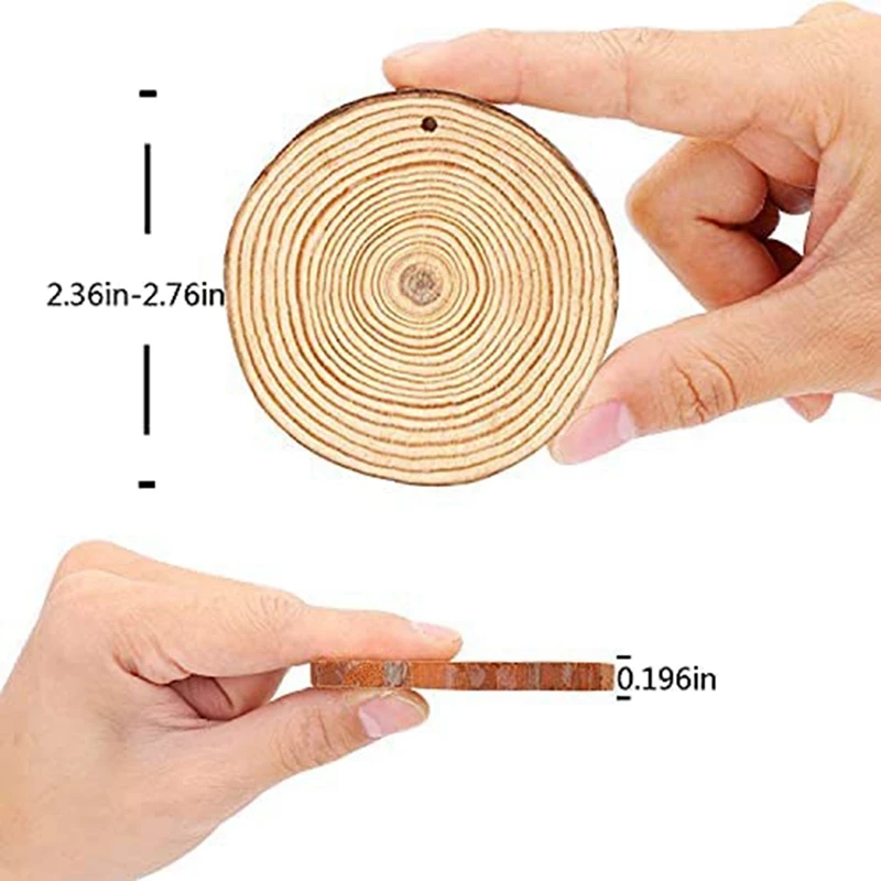 Natural Wood Chips Unfinished DIY Handicraft Pre-Drilled Round Wooden Circle Art Country Wood Chip Decoration-A