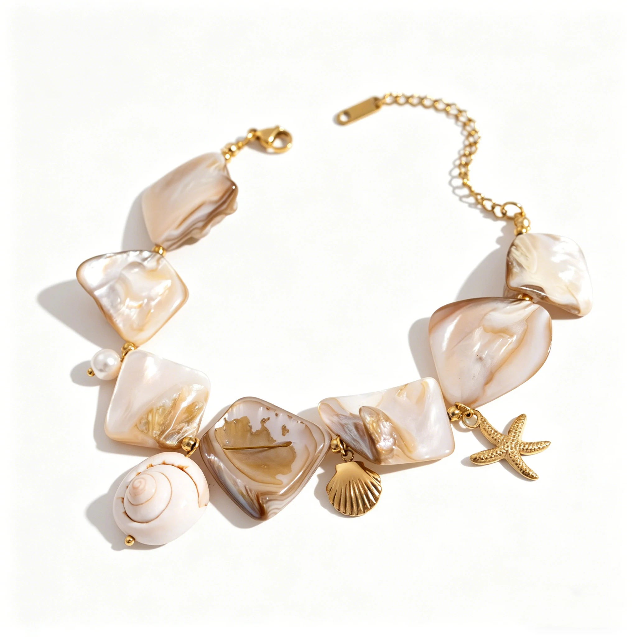 Natural Fritillary Sea Breeze Bracelet - Light Luxury Gold Starfish Shell Niche Beaded Bracelet