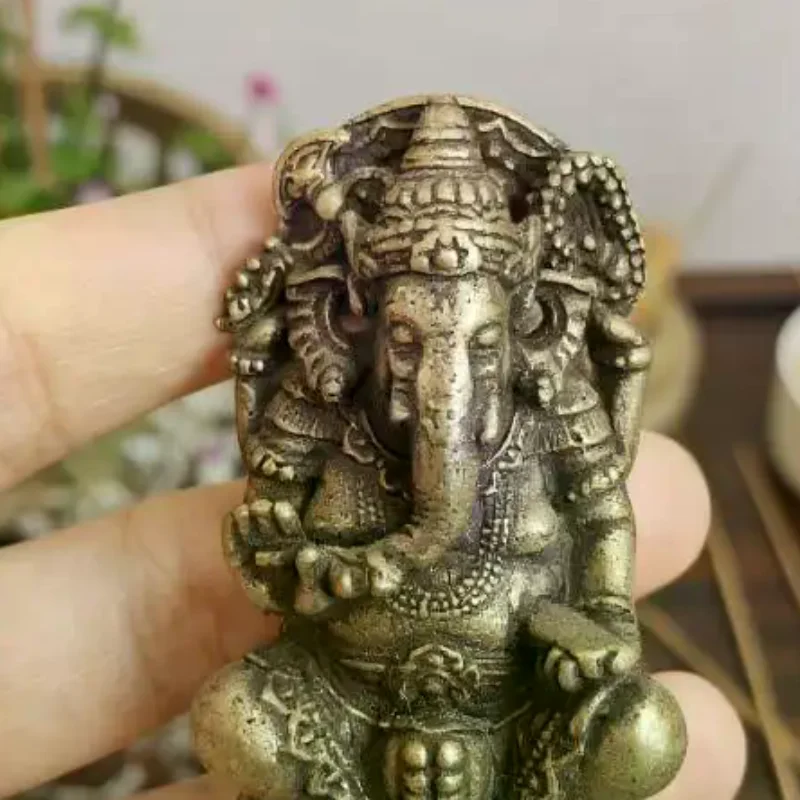 Figura de dios elefante de Asia, India, Tailandia, mini estatua de Ganesha de latón vintage, adorno decorativo para el hogar, oficina, escritorio, 1/3 Uds.