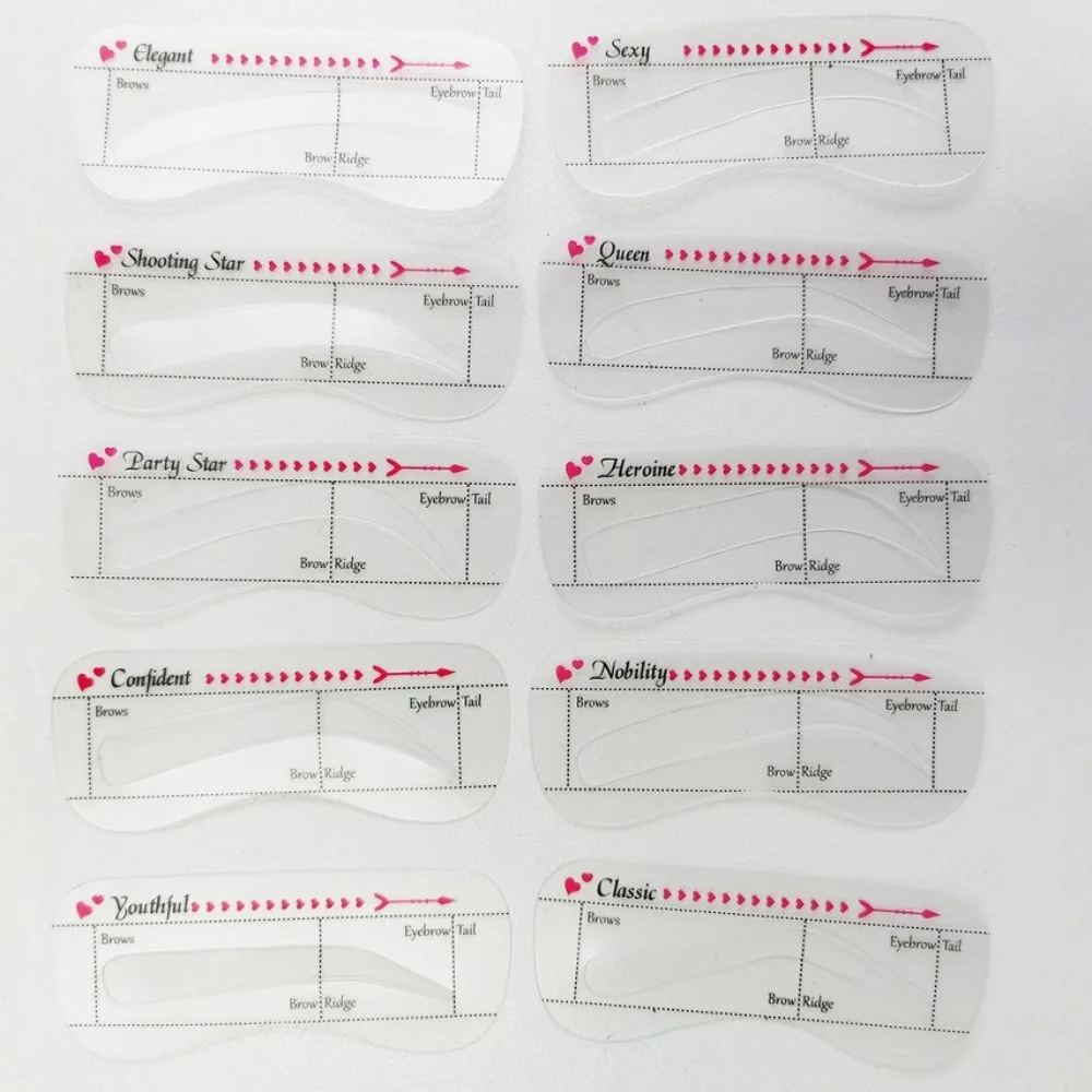 Silicone Color Eyebrow Card Drawing Aid Makeup Tool European Style Beginner Eyebrow Grooming Accessory 10 Piece