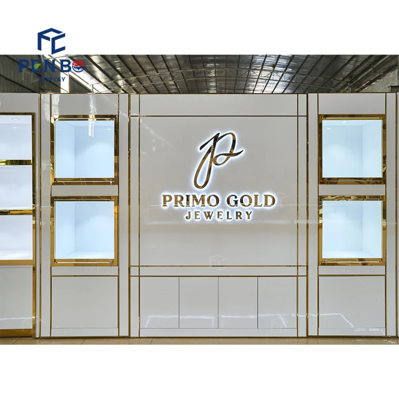 맞춤형 보석 진열장 모던 목걸이 및 보석 가게 LED 조명 다층 디스플레이 벽 진열장