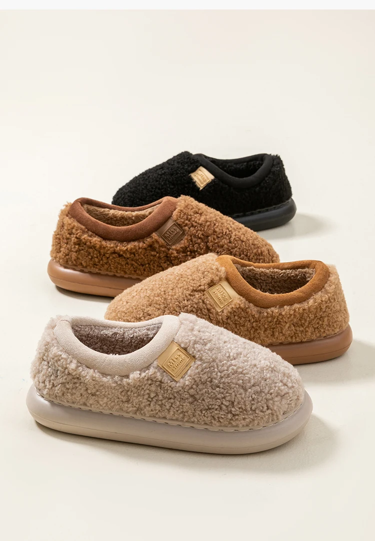 Plüsch-Hausschuhe für Herren, Winter-Hausschuhe für den Innen- und Außenbereich, verdickte weiche Sohle, gemütliche, mit Fleece gefütterte Bootie-Slides für den Heimkomfort – Detail 10