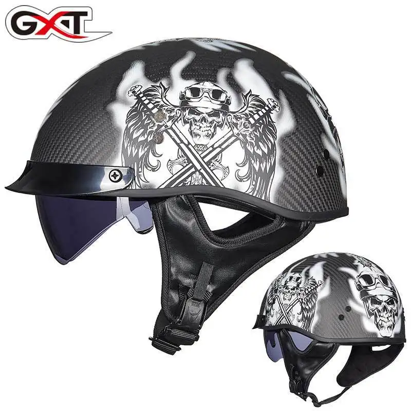 GXT Carbon Fiber Motorcycle Half Helmet Four Seasons Retro Crown Prince Helmet Electric Car Suitable for Both Men and Women