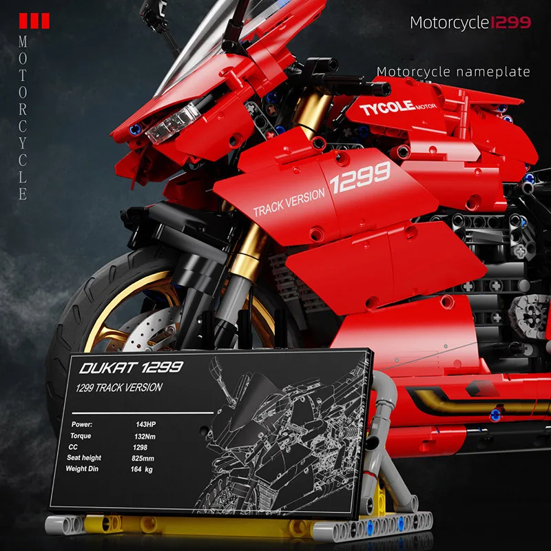 Technical MOC 1809pcs Ducatied 1299 Motorcycle Model Building Blocks DIY City Sports Car Bricks Toys For Children Boys Gifts