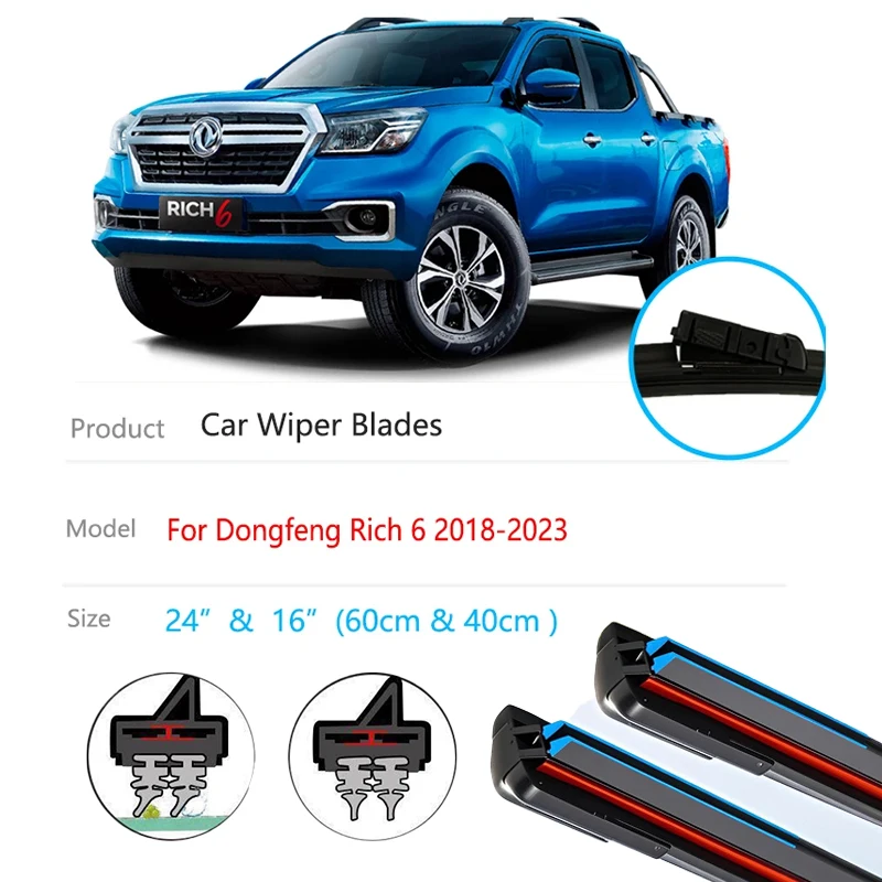 

For Dongfeng Rich 6 2018~2023 Front Frameless Wiper Blades Brushes Cleaning Window Windshield Windscreen Auto Replacement Parts