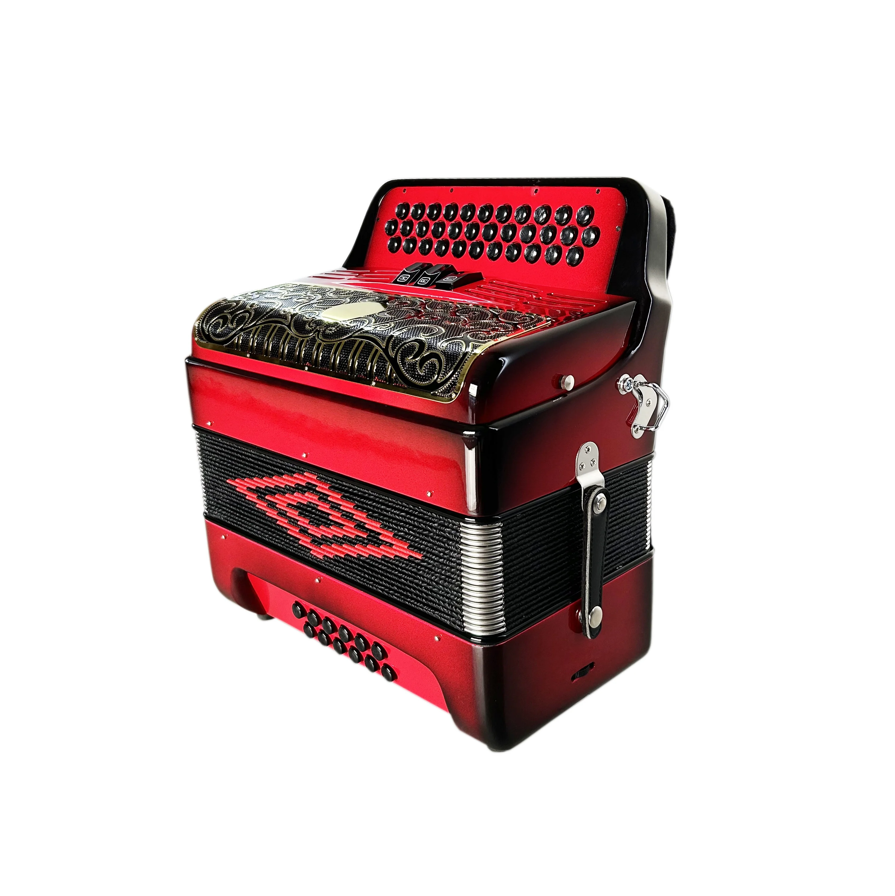 Professional 34 Buttons 12 Bass 3 Registers Red Black Gold Grill Portable Accordion JB3412C