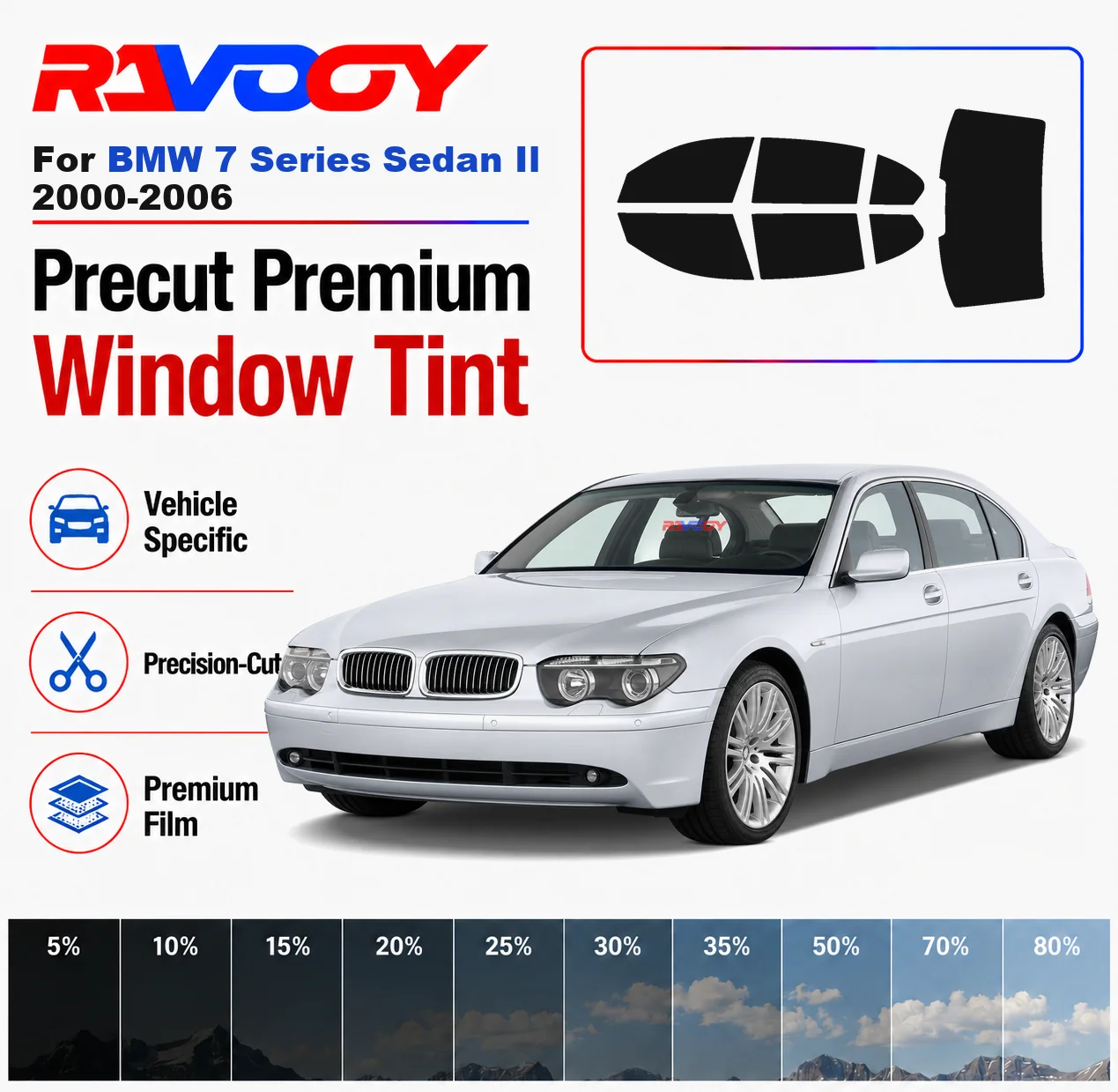 

Premium Precut Window Tint Kit Front Windows Rear Windows Rear Windshield For BMW 7 Series Sedan Il 2000-2006 Nano Ceramic Film