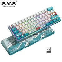 XVX M61 Wireless 2.4G Rechargeable Gaming Keyboard RGB Backlit Ergonomic Mechanical Keyboard for Windows Mac PC Mini Coral Sea