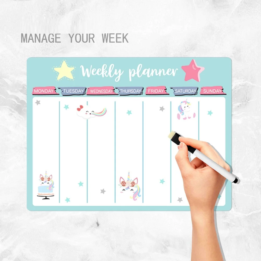 Magnetic Fridge Calendar Whiteboard, Dry Erase Blackboard, Weekly and Monthly Planner Message Board, A3 Size Magnetic Sticker